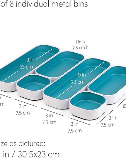 Three by Three Seattle 6 Piece Metal Stacking Bins + Drawer Organizers Set: Elevate Your Desk Organization with Playful Stackable Metal Organizers: Fun, Functional, and Stylish (Sky Blue)