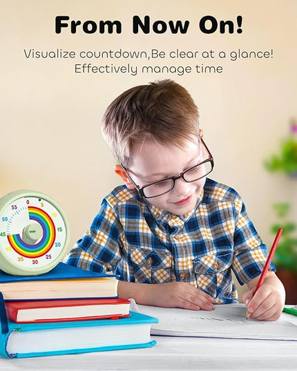 Visual Timer for Kids, 60-Minute Countdown Timer for Classroom Office Kitchen, Desk Timer Kids Time Management Tools with Silent Operation, Pomodoro Time Rainbow Pattern (Grass Green)