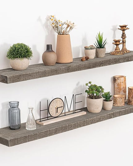 Floating Shelves Reclaimed Barnwood, 8" Deep Solid Wood Floating Shelf Wall Hanging Shelves with Invisible Heavy-Duty Metal Bracket | Wall Mounted | Farmhouse Style | 40 inches,2PCS,Grey