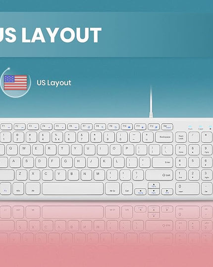 Perixx PERIBOARD-213W Wired Quiet USB Scissor Keyboard - 14.45x4.76x0.70 Inches - Compact Design with Number Pad - White - US English (PERIBOARD-213US)