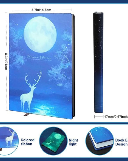 Lined Cute Journal Notebooks with Glow-in-the-dark Elk Patterns, They Are Ideal for Work, Note-taking, Journaling, School and Writing, A5 Notebook