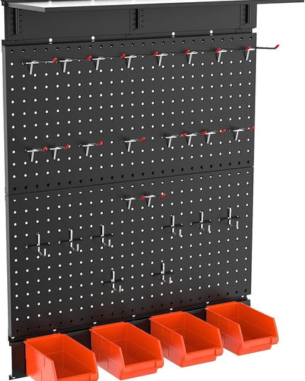 TORACK Garage Metal Pegboard with Accessories, Tools Organizer Peg Board with Pegboard Hooks, Wall Mounted Bins, Tool Storage Pegboards for Wall(Black)