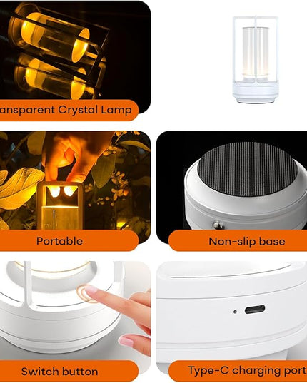 Portable Metal Table Lamp for Indoor/Outdoor ,Rechargeable Cordless LED Lamp, 3-Colour Infinitely Dimming Battery Powered Small Desk Lamp, Restaurant/Bedroom/Bar/Coffee/Camping Light (White Set of 2)