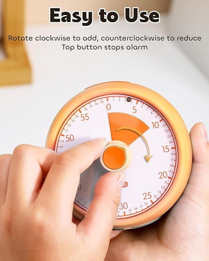 Conchstar Visual Timer for Kids 60-Minute - Countdown Timer with Optional Alarm, Focus Tool for ADHD & Autism, Time Management for Homework, Chores, Office, Kitchen, Teaching & Study Routines (Orange)