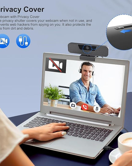 4K Auto Focus Webcam for PC, 4 AI Noise-Canceling Mics UHD Web cam, Auto Light Correction, 85°FOV Computer Web Camera, USB C Plug&Play Webcam with Tripod & Privacy Cover Works w/Zoom/Skype/Google