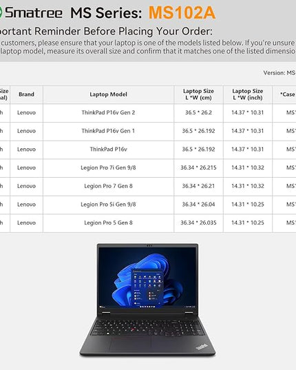 Smatree MS102 Hard EVA Protective Case with Stand Compatible for 16 inch Lenovo Legion Pro 7i/5i Gen 9 Gaming Laptop, for 16inch Legion Pro 7i/7/5i/5 Gen 8, for16 inch ThinkPad P16v Gen 2/1