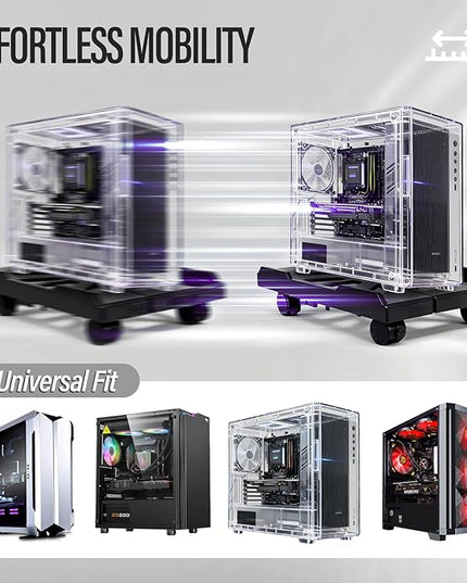 Adjustable Computer Tower Stand with Locking Wheels | Mobile CPU Holder for Floor or Under Desk | Fits PC Towers 8.7"–11.8" Wide | Rolling Computer Case Stand for Home Office & Gaming