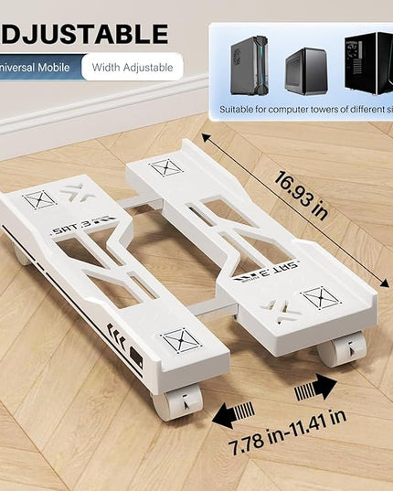 Adjustable Computer Tower Stand, Mobile PC Stand for Floor with 4 Locking Caster Wheels Fits Most PC, Under Desk CPU Holder for Office, Gamers and Students (White)