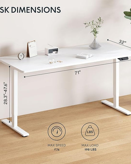 FLEXISPOT 71x32 Inch Large Dual Motor Electric Standing Desk, White - Computer Desk with Memory Controller, Home Office Desk with Splice Board