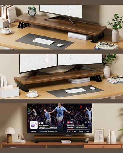 Dual Monitor Stand Riser, 39 Inch Large Wood Monitor Stands for 2 Monitors, Desk Monitor Riser for Computer/Laptop/Printer/TV, Stand Riser up to 220 lbs