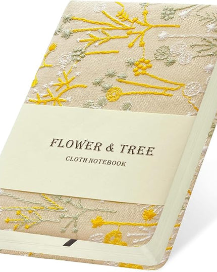 Embroidered Pocket Notebook for Women, A6 Mini Cloth Journal, Hardcover, 264 Pages, 4x6 Small Lined Notebook & Sketchbook, Beautiful Diary, Little Notepad, Apricot Yellow.