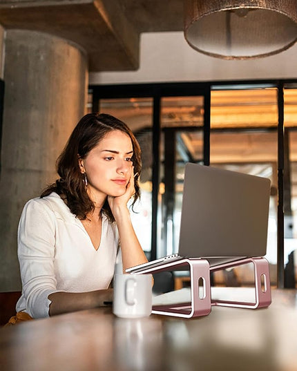 SOUNDANCE Laptop Stand, Aluminum Computer Riser, Ergonomic Laptops Elevator for Desk, Metal Holder Compatible with 10 to 15.6 Inches Notebook Computer, Gold Pink