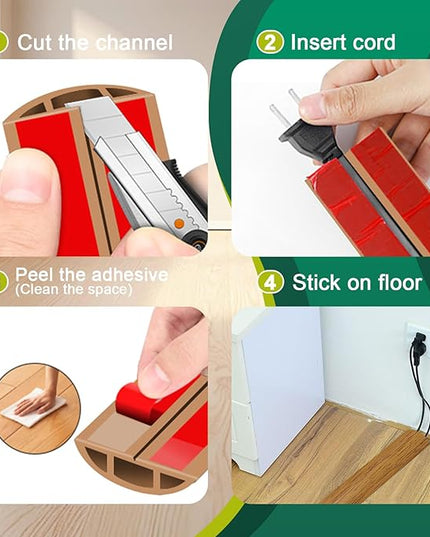 Floor Cord Cover Cable Cavity Self Adhesive Hider - Electric Cord Covers for Living Rooms, Offices - Cable Cover Protector (Wood Brown, 1.18" x 3.3')