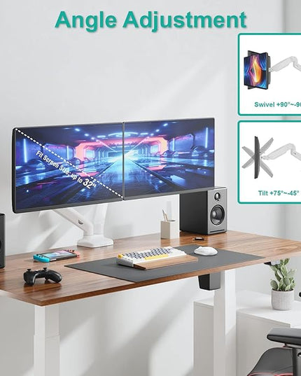 WALI Dual Monitor Stand, Adjustable Gas Spring Arm Monitor Mount for 2 Monitors up to 32 Inch,19.8lbs Capacity (GSMP002W), White by WALI