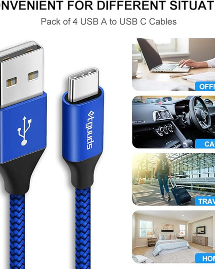 etguuds USB A to USB C Cable 6ft, 2-Pack, 3A Fast Charging Type C Charger Cord for iPhone 17 16 15 Pro Max 16e 17 Air, Samsung Galaxy S25 S24 S23 S22 S21 S20 A17 A16 A56 A55 Flip Fold, Blue