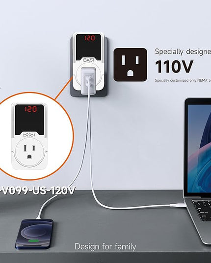 BXST 140J Surge Protector Voltage Protector One Outlet Plug Surge Protector for Refrigerator/Air-Conditioner/Fridge, Home/Office/Travel Portable LED Display Screen, Adjustable,120V, 15A, 1800W