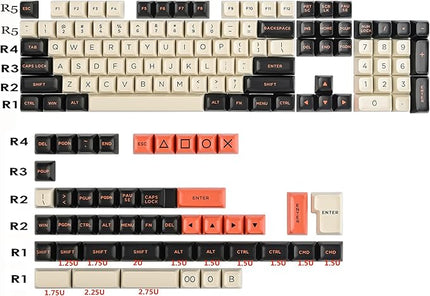 Guffercty kred 150 Keys ASA Keycap PBT Double-Shot Custom Keycaps Set with 6.25u and Split Spacebar for ANSI & ISO Layout MX Switches Mechanical Keyboard (ASA-Carbon)