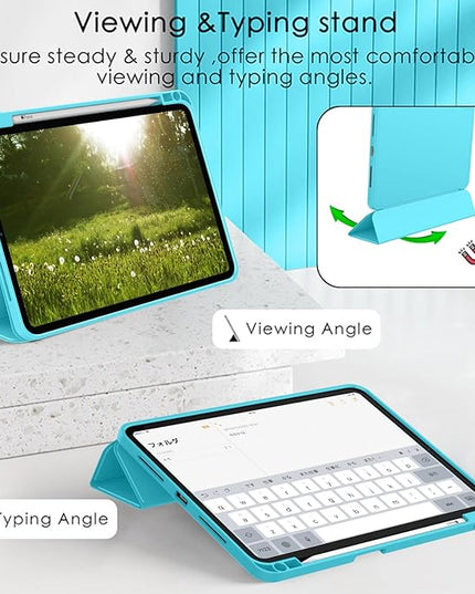 ZryXal iPad Pro 11 Inch Case (M5) 2025/ (M4) 2024 (Model: A2836/A2837/A3006), Trifold Stand Smart Cover with Pencil Holder and Soft TPU Back, Auto Wake/Sleep (Cyan)