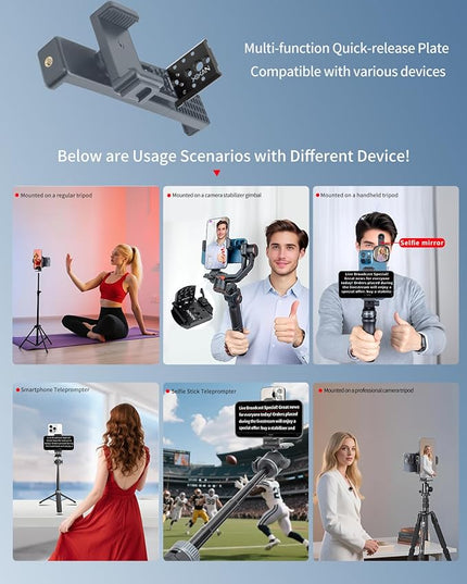 Large Screen Teleprompter Holder for Tablet/Phone with Extendable Tripod, Dual-Clamp Design with Interchangeable 3 Sizes of Clamps. Perfect for Live Streaming/Recording/Video Conference