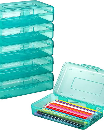 Sooez 6 Pack Pencil Box, Hard Pencil Boxes for School Supplies Bulk, Large Plastic Pencil Case with Lid, Clear Pencil Container, Stackable School Crayon Boxes Bulk for Kids