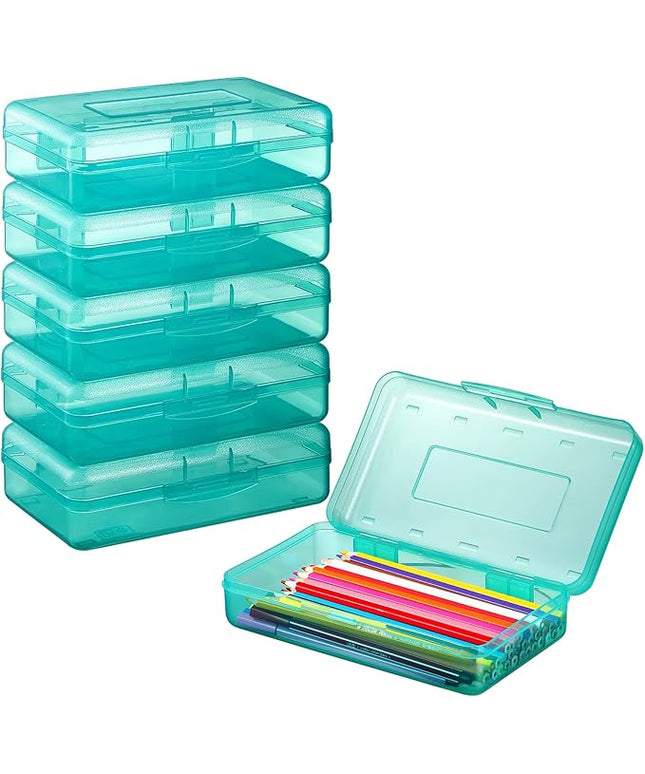 Sooez 6 Pack Pencil Box, Hard Pencil Boxes for School Supplies Bulk, Large Plastic Pencil Case with Lid, Clear Pencil Container, Stackable School Crayon Boxes Bulk for Kids