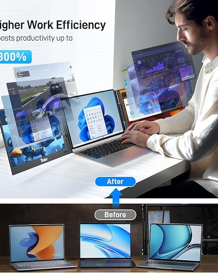 Yinker Laptop Screen Extender, 15.6" Triple Portable Monitor, Ultra-Slim 1080P FHD IPS, 360° Rotation, USB-C Plug&Play Single, Compatible with Mac/Windows/Android/PS4 for 11-17" Laptops