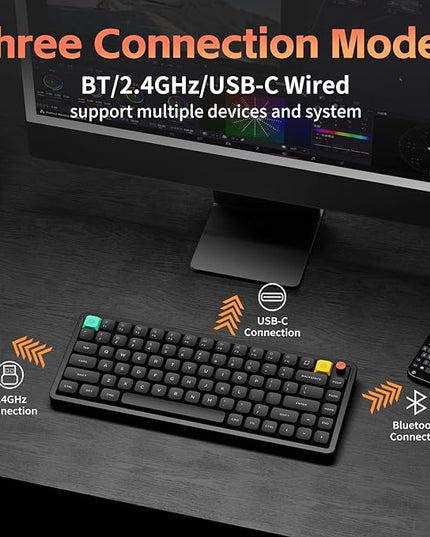 nuphy Air75 V3 Hot Swappable Wireless Mechanical Keyboard, 84 Keys 75% Custom Low Profile Keyboard with Knob, RGB Backlit, Gasket Mounted, Support Bluetooth/2.4GHz/USB-C,Black-Blush Nano