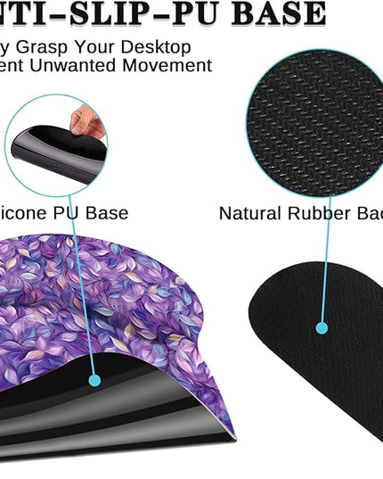Britimes Purple Leaves Oil Painting Ergonomic Mouse Pad Set with Wrist Rest Non-Slip Rubber Base Wrist Cushion Support and Coasters Mousepad with Wrist Support for Computer Keyboard and Desk