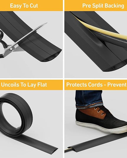 D-Line 6ft Floor Cord Cover, Cable Protector, Hide Extension Cords, Protect Cords, Prevent Cable Trips, Heavy Duty Cord Hider - Cable Cavity = 0.63" (W) x 0.31" (H) - Black