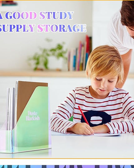 2 Pcs Iridescent Vertical Magazine File Holder Acrylic Magazine Holder Storage Organizer Plastic Clear Acrylic Rack for Office Classroom Home Document Paper Book Collection