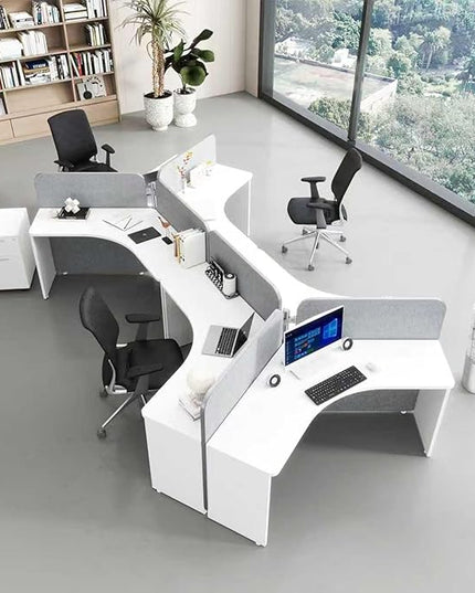 SAINTCY 3 Person Office Cubicle Desk Workstation with Drawers & Built-in Power Outlets, Adjustable Wall Partitions, Layouts for Startups and Modern Workspaces