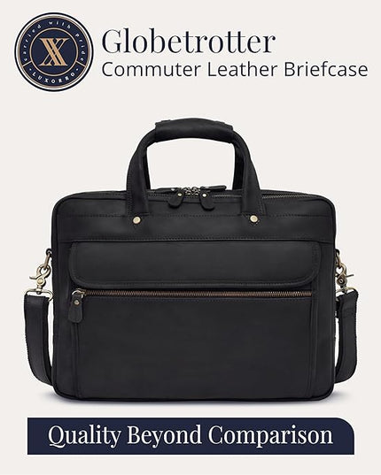 Luxorro Full Grain Leather Briefcase for Men, Top Choice Gifts for Men, Handcrafted Leather Laptop Bag with Multiple Compartments and Brass Hardware, Fits 15.6 Inch Laptop