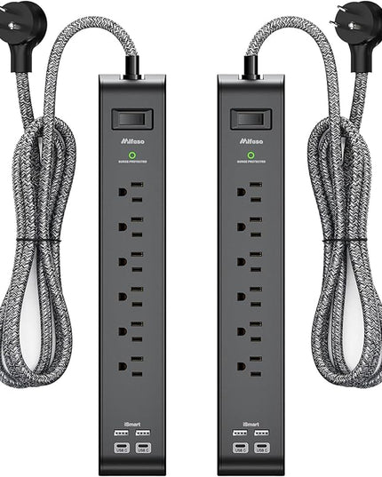 2 Pack Surge Protector Power Strip with 6 Outlets 4 USB Ports 5-Foot Long Heavy-Duty Braided Extension Cords Flat Plug 900 Joules 15A Circuit Breaker Wall Mount for Home Office ETL Listed