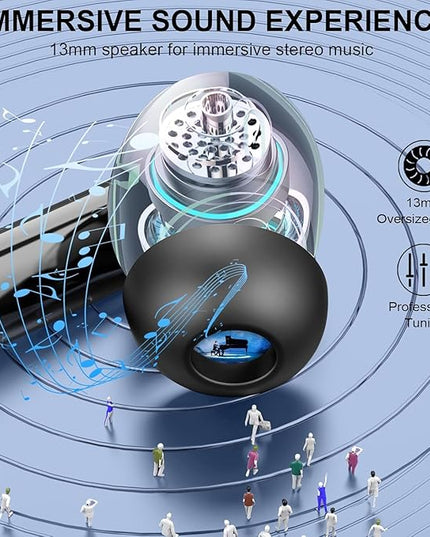 Wireless Earbuds, 2025 Bluetooth 5.4 Headphones Bass Stereo, Ear Buds with 4 Mics ENC Noise Cancelling, Bluetooth Earbuds 48H Playtime LED Display Charging Case, IP7 Waterproof in Ear Earphones Black