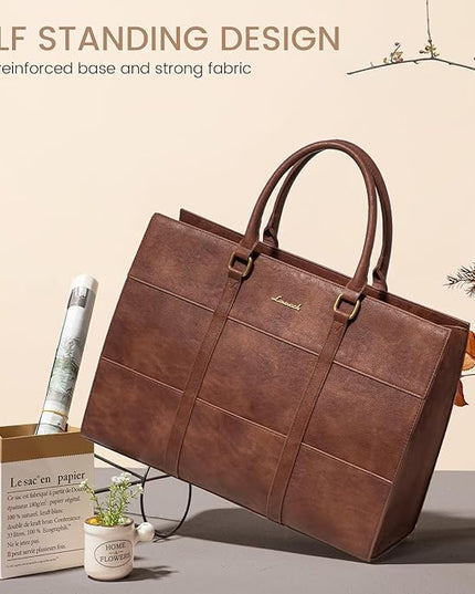 LOVEVOOK Laptop Bag for Women, 15.6 Inch Laptop Tote Bag, Vintage Leather Work Bags for Women, Waterproof Computer bag with Clutch Purse, Large Capacity Briefcase, Business Office Bag