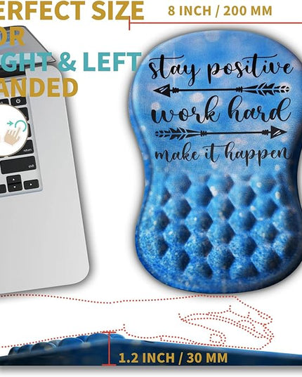 Hokafenle Ergonomic Mouse Pad Wrist Support with Massage Design, Wrist Rest Pain Relief Mousepad with Memory Foam&Non-Slip PU Base, Mouse Pads for Wireless Mouse & Desk (12x8 inch,Stay Positive)