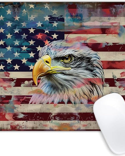 Square Mouse Pad Vibrant Colorful Eagle with National Flag-12,Gaming Mouse Pads for Desk,Soft Computer Waterproof Non-Slip Mouse Mat