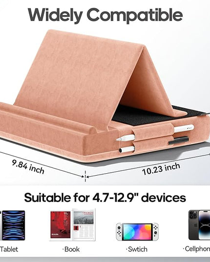 KDD Tablet Pillow Stand, Multi-Angle Viewing Ipad Holder for Lap, Bed and Desk, Foldable Soft Pad Dock with Stylus Mount Compatible with Ipad Pro 12.9, 10.5, 11, Air, Mini, Phones, Books, E-Reader