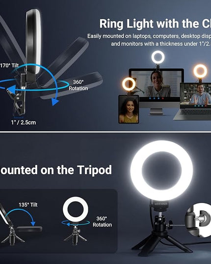 NEEWER Basic 5" Ring Light for Video Conference Lighting, Clip on Light Kit with Desk Tripod Stand for Monitor Laptop Computer Zoom Call Live Streaming Remote Working Learning Video Recording, BR60