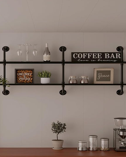 Industrial Pipe Shelf Shelving Bookcase, Wall Mounted Rustic Bookshelf, Floating Bookshelves for Wall,Retro Wood Metal Pipe Industrial Shelves for Living Room