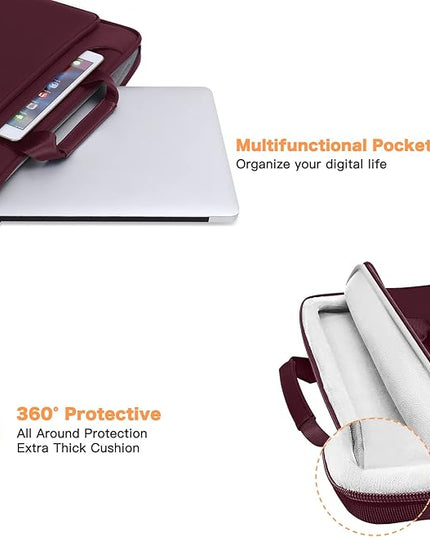 MOSISO 360 Protective Laptop Shoulder Bag Compatible with MacBook Air/Pro, 13-13.3 inch Notebook, Compatible with MacBook Pro 14 inch M5 M4 M3 M2 M1,Matching Color Sleeve with Belt, Wine Red