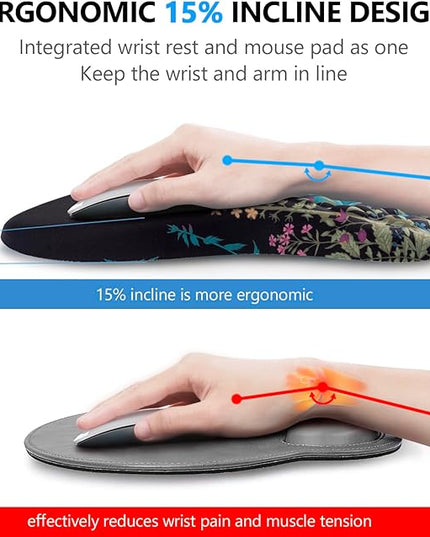 Mouse Pad Wrist Support, Laokiiy 2 in1 Keyboard Wrist Rest+ Ergonomic Mouse Pad, Non-Slip Wrist Rest for Computer Keyboard, Made Easy Typing & Relieve Wrist Pain(Flower)