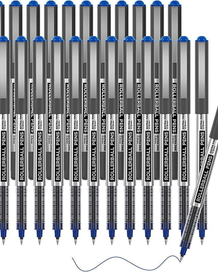 Shuttle Art RollerBall Pens, 25 Pack Blue Fine Point Roller Ball Pens, 0.5mm Liquid Ink Pens for Writing Journaling Taking Notes School Office