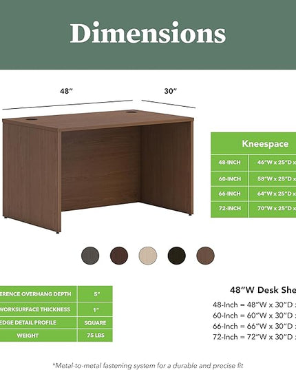 HON MOD Executive Desk 48-Inch Large Computer Desk Shell, Thick Wooden Laminate, Modern Table with Cord Management, 48'W x 30'D x 29'H, Walnut
