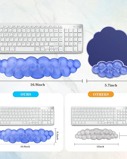 Gel Cloud Keyboard and Mouse Wrist Rest, Cute Wrist Support and Arm Support Rest for Typing Pain Relief，Suitable for Office/Computer/Laptop/Gaming Set-Blue