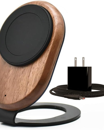 ARK Uno - Solid Wood MagSafe Stand Magnetic Wireless Charging Station w/Adapter & USB to USB C15W Wireless Charger. for iPhone 12-17 & Some Samsung. Home, Office, Kitchen,Best Mens Gifts!