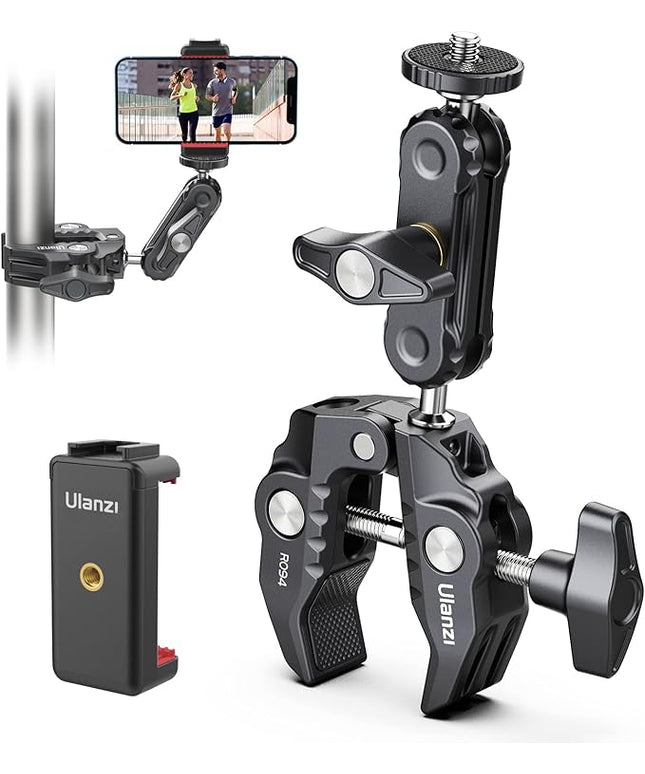 ULANZI Super Clamp Camera Clamp Mount Monitor 360° Ballhead Magic Arm Double Ball Head Adapter with 1/4"-20 & 3/8"-16 Thread ST-07 Phone Tripod Mount