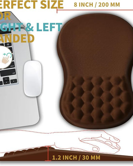 Hokafenle Ergonomic Mouse Pad Wrist Support with Massage Design, Wrist Rest Pain Relief Mousepad with Memory Foam&Non-Slip PU Base, Mouse Pads for Wireless Mouse & Desk (12x8 inch,Brown)