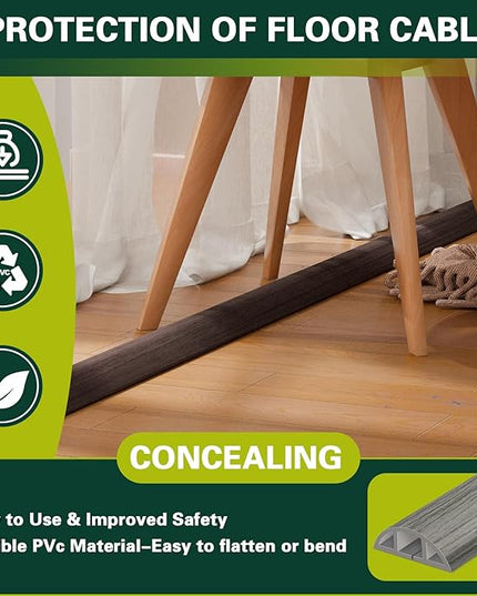 Floor Cord Cover Cable Cavity Self Adhesive Hider - Electric Cord Covers for Living Rooms, Offices - Cable Cover Protector (Black Wood, 1.18" x 10')