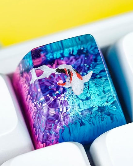 Kohaku Koi Artisan Keycap Blue and Purple Ocean R1 SA Profile Custom Keycaps 1U ESC Handmade Gaming Resin Key Cap Cherry MX Switch Compatible Mechanical Keyboard Koi Lover Gift